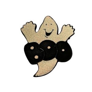 Glitter Ghost Boo Halloween pin brooch. Metal medium weight.